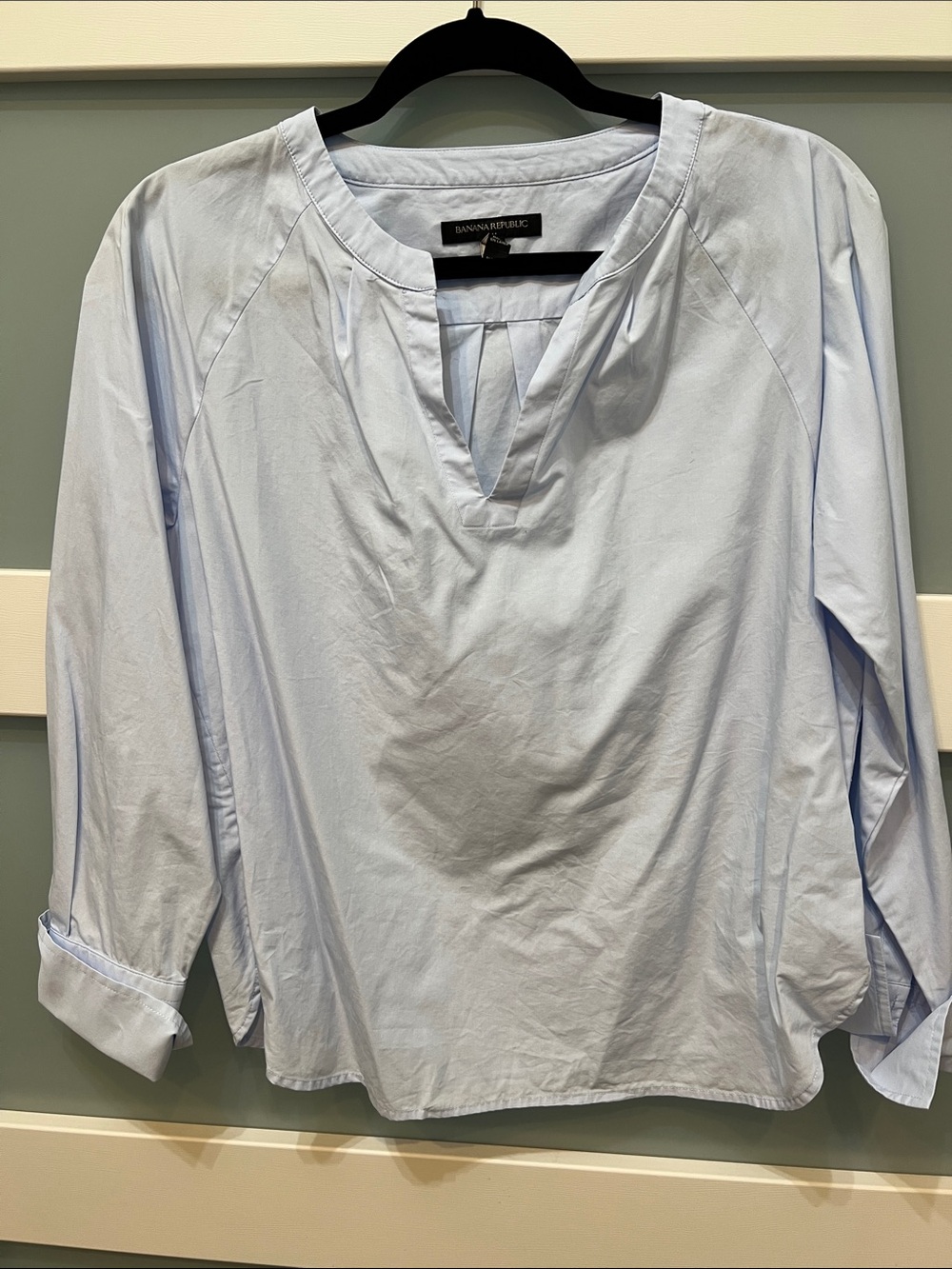 Evan Picone Sky Blue Split-Neck Raglan Blouse